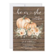 Rustic Wood Autumn He or She Pumpkin Gender Reveal Invitation