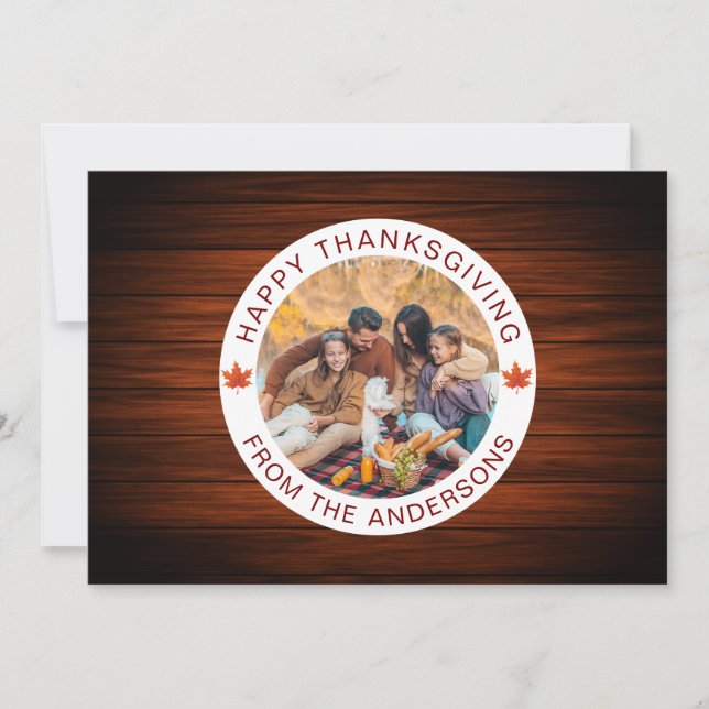 Rustic Wood Autumn Leaf Happy Thanksgiving  Holiday Card (Front)