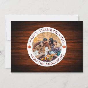Rustic Wood Autumn Leaf Happy Thanksgiving  Holiday Card