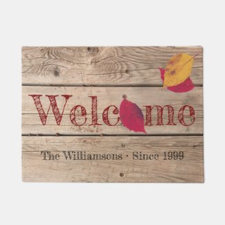 Rustic Wood Autumn Leaves Custom Name Welcome 