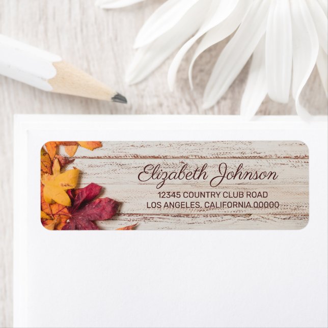 Rustic Wood Autumn Leaves Label (Insitu)