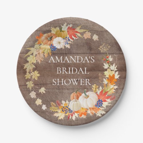 Rustic Wood Autumn Leaves Shower 7 Plate