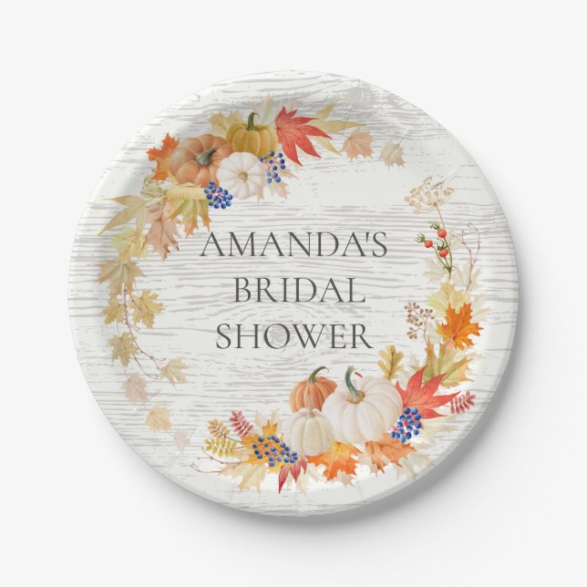 Rustic Wood Autumn Leaves Shower 7" Plate (Front)