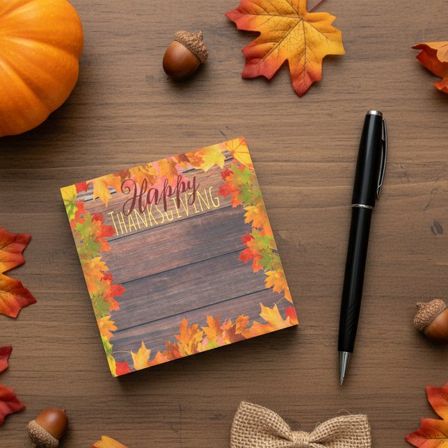 Rustic Wood Autumn Leaves Thanksgiving Post-it Notes (Creator Uploaded)