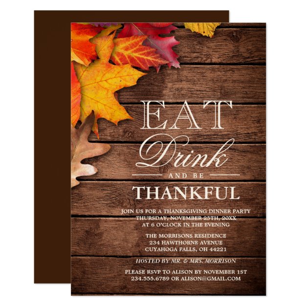 Rustic Wood Autumn Maple Thanksgiving Dinner Party Card