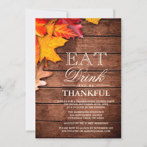 Rustic Wood Autumn Maple Thanksgiving Dinner Party Card
