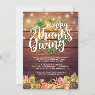 Rustic Wood Autumn Maple Thanksgiving Dinner Party Invitation
