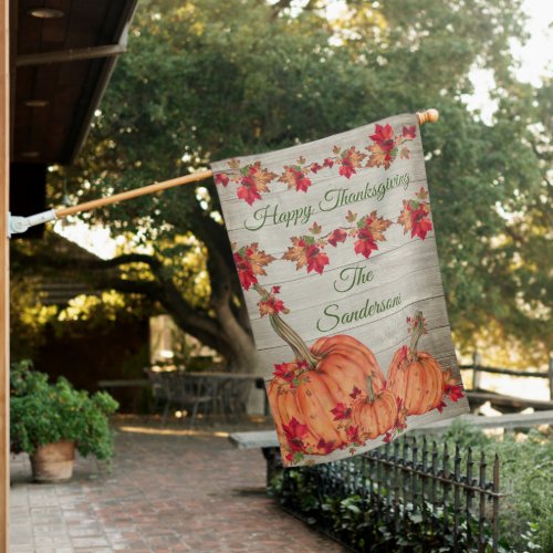 Rustic Wood Autumn Orange Pumpkins Fall Leaves  Be House Flag