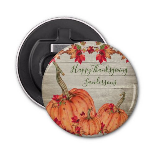 Rustic Wood Autumn Orange Pumpkins Fall Leaves   Bottle Opener