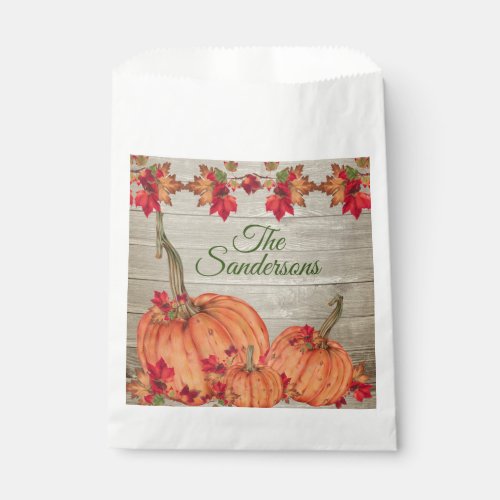 Rustic Wood Autumn Orange Pumpkins Fall Leaves   Favor Bag