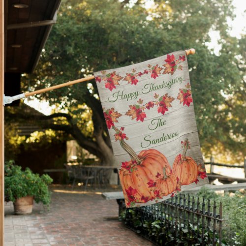 Rustic Wood Autumn Orange Pumpkins Fall Leaves  Ga House Flag