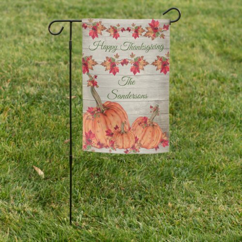 Rustic Wood Autumn Orange Pumpkins Fall Leaves Garden Flag