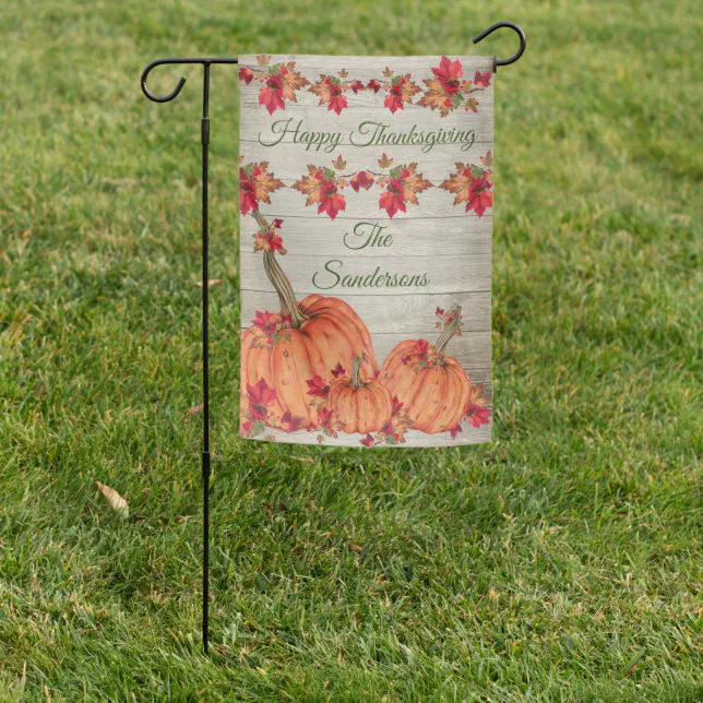 Rustic Wood Autumn Orange Pumpkins Fall Leaves Garden Flag | Zazzle