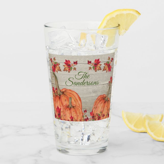 Rustic Wood Autumn Orange Pumpkins Fall Leaves  Glass (Back Ice)