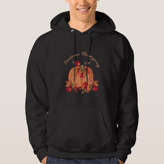 Rustic Wood Autumn Orange Pumpkins Fall Leaves Hoodie (Front)