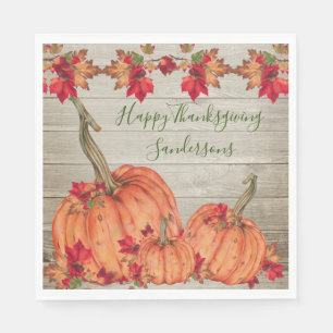 Rustic Wood Autumn Orange Pumpkins Fall Leaves N Napkins