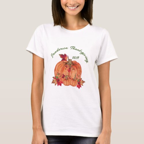 Rustic Wood Autumn Orange Pumpkins Fall Leaves     T_Shirt