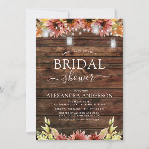 Rustic Wood Autumn Sunflowers Bridal Shower Invitation