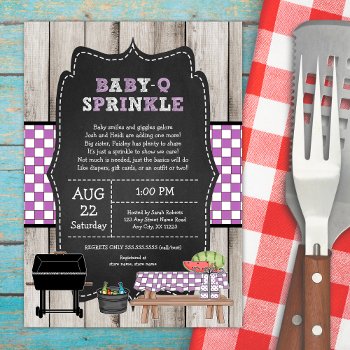 Rustic Wood Baby Q Sprinkle Shower Invitation by lemontreecards at Zazzle
