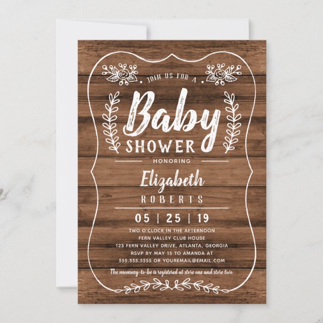 Rustic Wood Baby Shower Invitation (Front)