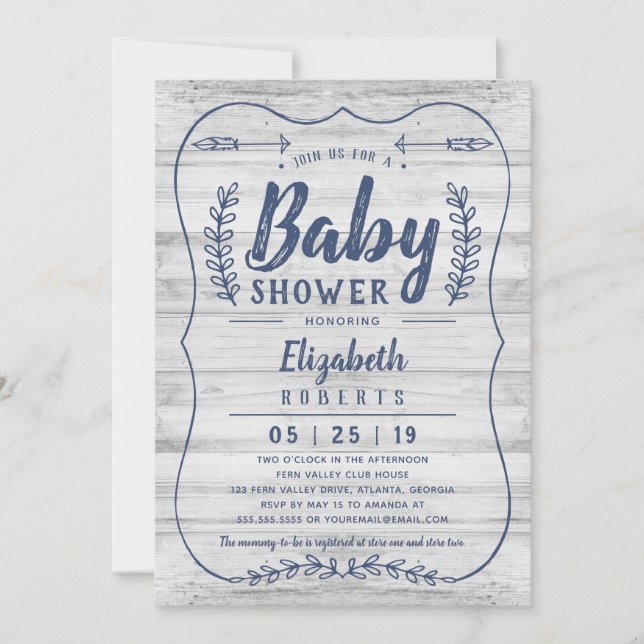 Rustic Wood Baby Shower Invitation, Gray Invitation (Front)