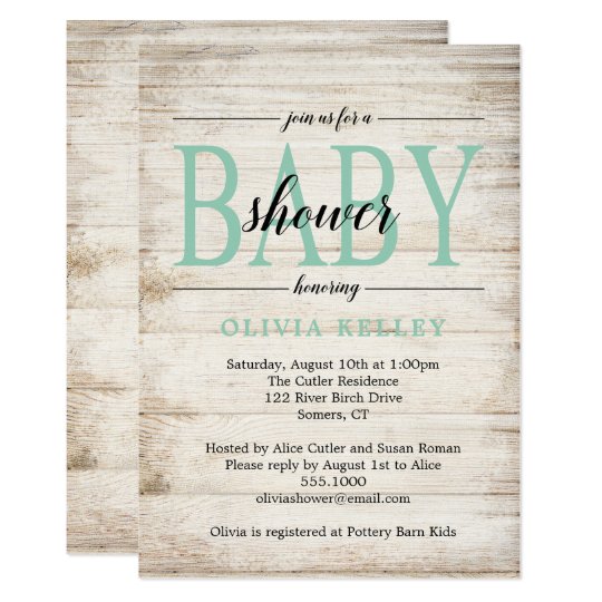 Rustic Wood Baby Shower Invitation Mint Green Invitation Zazzle Com