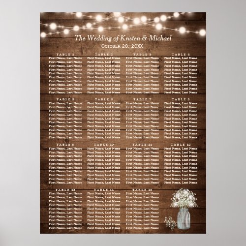 Rustic Wood Babys Breath 15 Tables Seating Chart