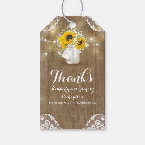 Rustic Wood Babys Breath and Sunflowers Mason Jar Gift Tags