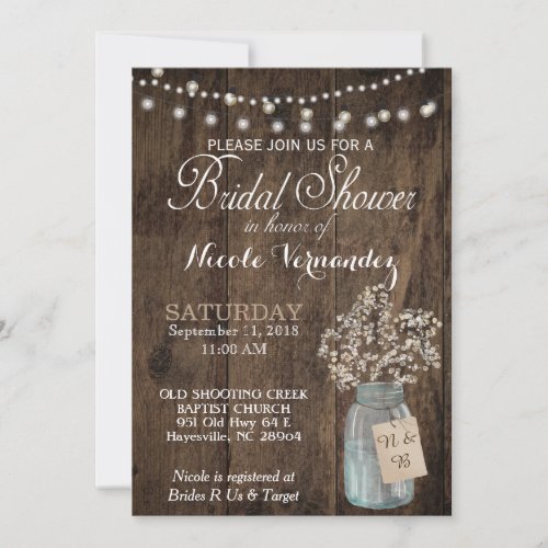 Rustic Wood Babys Breath Bridal Shower Invitation