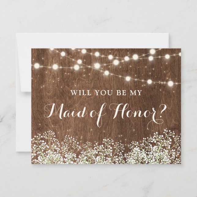 Rustic Wood Baby's Breath Country Maid of Honor Invitation (Front)