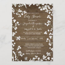 Rustic Wood Babys Breath Floral Baby Girl Shower Invitation