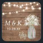 Rustic Wood Baby's Breath Floral Wedding Monogram Square Sticker<br><div class="desc">Rustic Wood Baby's Breath Floral Wedding Monogram Sticker.
(1) For further customization,  please click the "customize further" link and use our design tool to modify this template. 
(2) If you need help or matching items,  please contact me.</div>