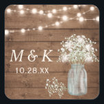 Rustic Wood Baby's Breath Floral Wedding Monogram Square Sticker<br><div class="desc">Rustic Wood Baby's Breath Floral Wedding Monogram Sticker.
(1) For further customization,  please click the "customize further" link and use our design tool to modify this template. 
(2) If you need help or matching items,  please contact me.</div>