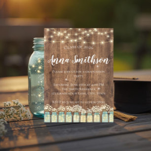 Rustic Wood Baby's Breath Mason Jar Graduation Invitation