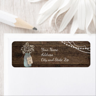 Rustic Wood Baby's Breath Mason Jar Wedding Label