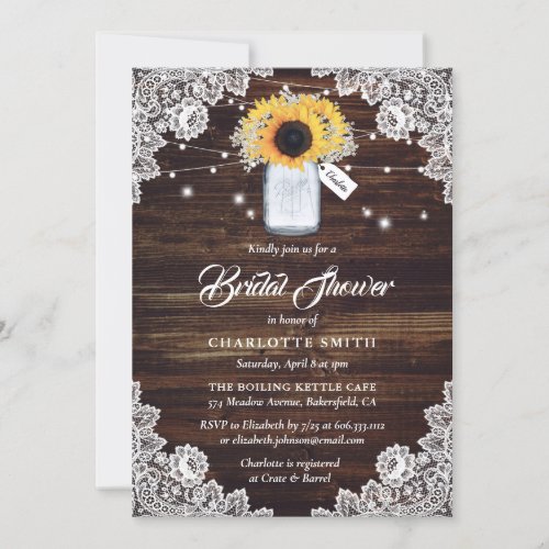 Rustic Wood Babys Breath Sunflower Bridal Shower Invitation