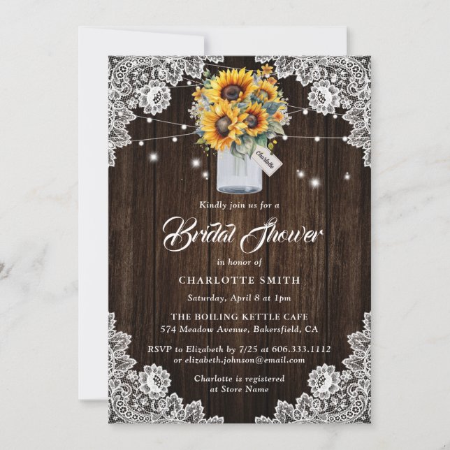 Rustic Wood Baby's Breath Sunflower Bridal Shower Invitation (Front)