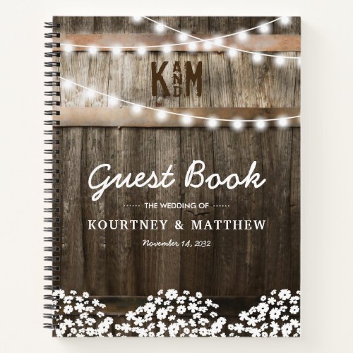 Rustic Wood Babys Breath Wedding Guest Book