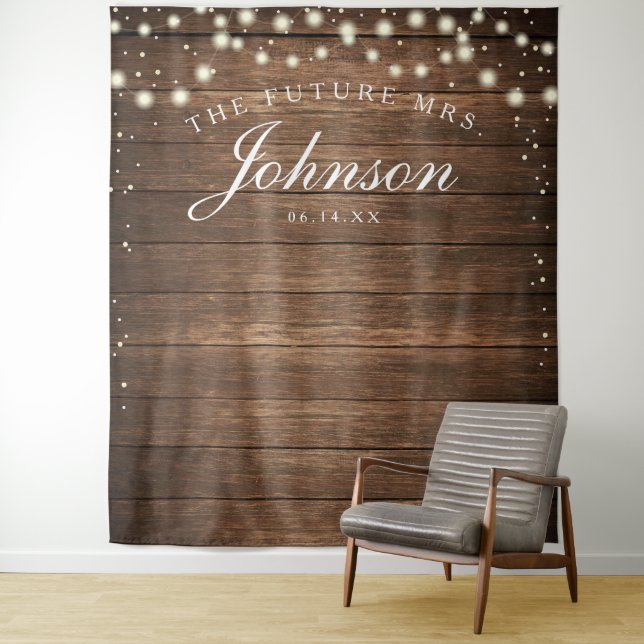 Rustic Wood Backdrop - Future Mrs Photo Backdrop (In Situ)