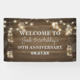 Rustic Wood Background Light Glass Jar Anniversary Banner