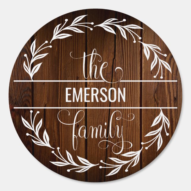 Rustic wood background personalized family name sign (Front)