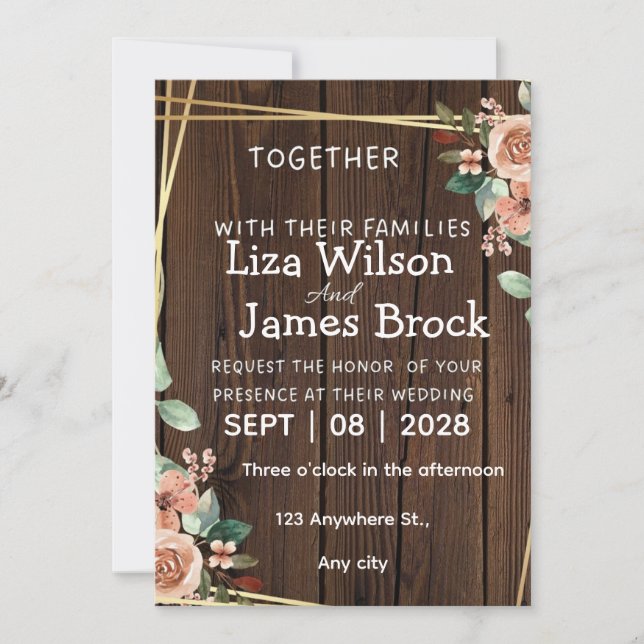 Rustic Wood Background wedding  Invitation (Front)