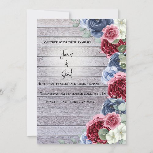 Rustic Wood Background with Flowers  a Spotlight Invitation