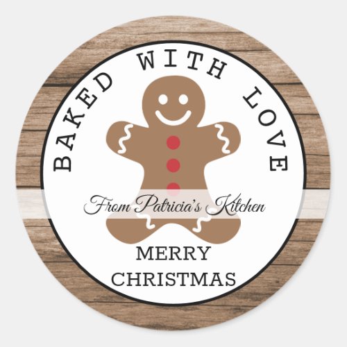 Rustic Wood Baked With Love Christmas Cookies Classic Round Sticker