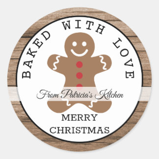 Rustic Wood Baked With Love Christmas Cookies Classic Round Sticker