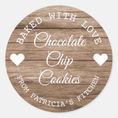 Rustic Wood Baked With Love Cookies Classic Round Sticker