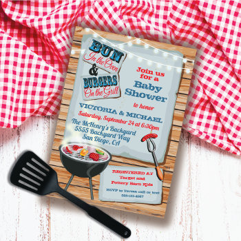 Rustic Wood Barbecue Baby Shower Invitation by McBooboo at Zazzle