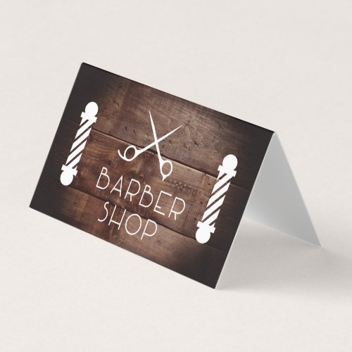 Rustic Wood  Barber Shop  Barber Pole and Shears Business Card