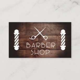 Rustic Wood   Barber Shop   Barber Pole and Shears Business Card