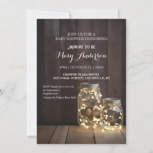 Rustic Wood Barn Baby Shower Mason Jar Lights Invitation